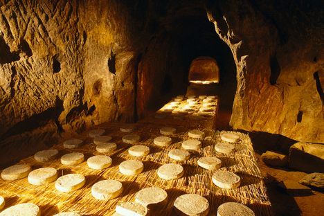 Saint-Nectaire cheese, ripening in one of its famed caves.