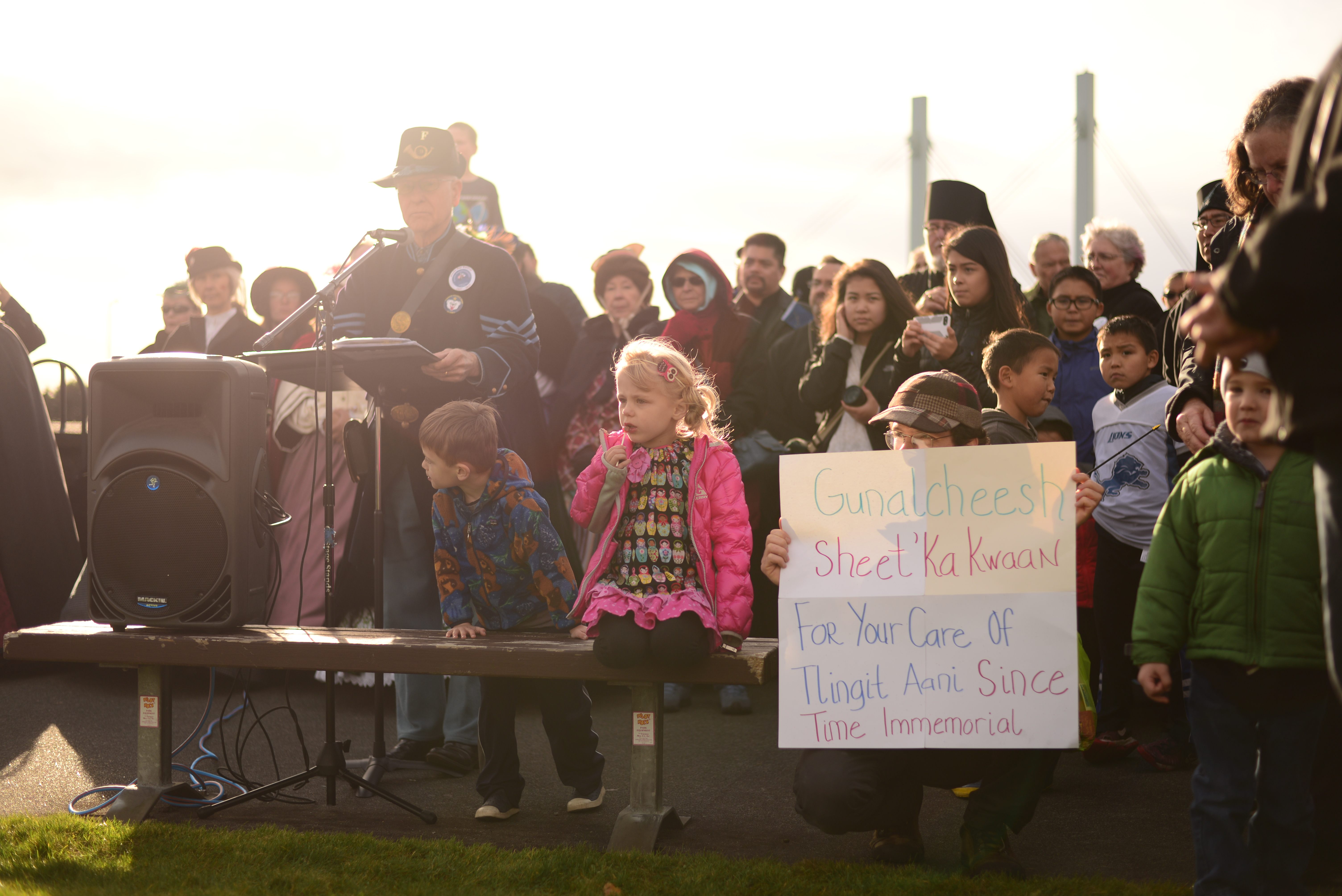 Some came with signs acknowledging the Tlingit, who have been here over 10,000 years.