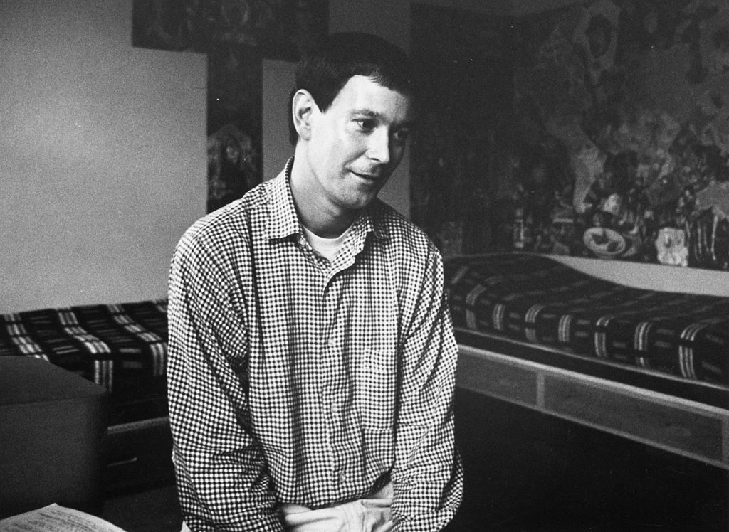 Joe Orton at home in Islington, London, 1966.