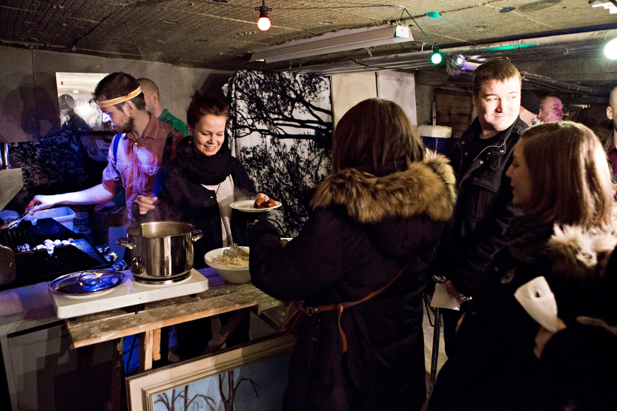 A cavernous spot sells some currywurst.