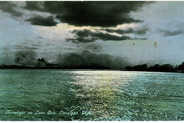A 1912 postcard depicts a Lake Erie at night. 