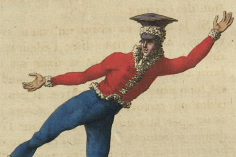 An elegant pose of a 18th-century French skater.