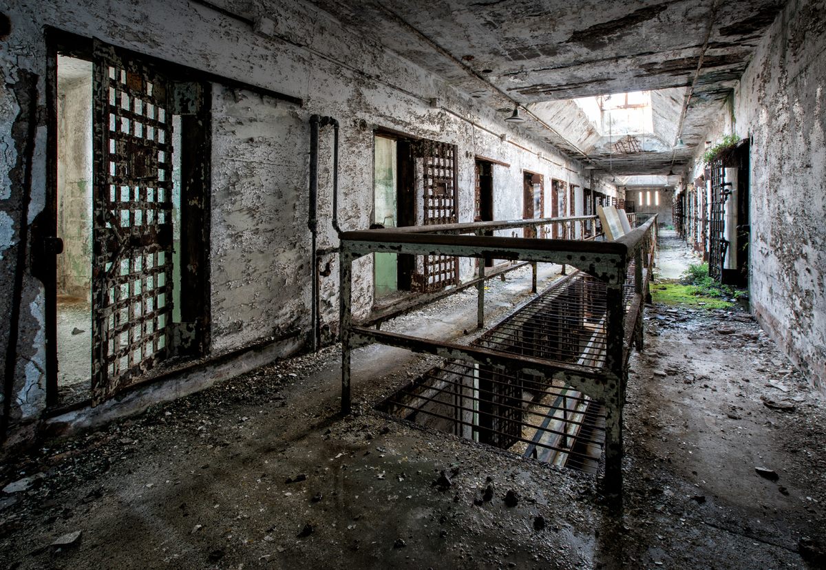 A cell block at the Eastern State Penitentiary in Pennsylvania. 