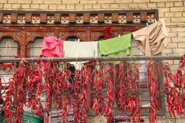 Chillies hanging out to dry in Bhutan.