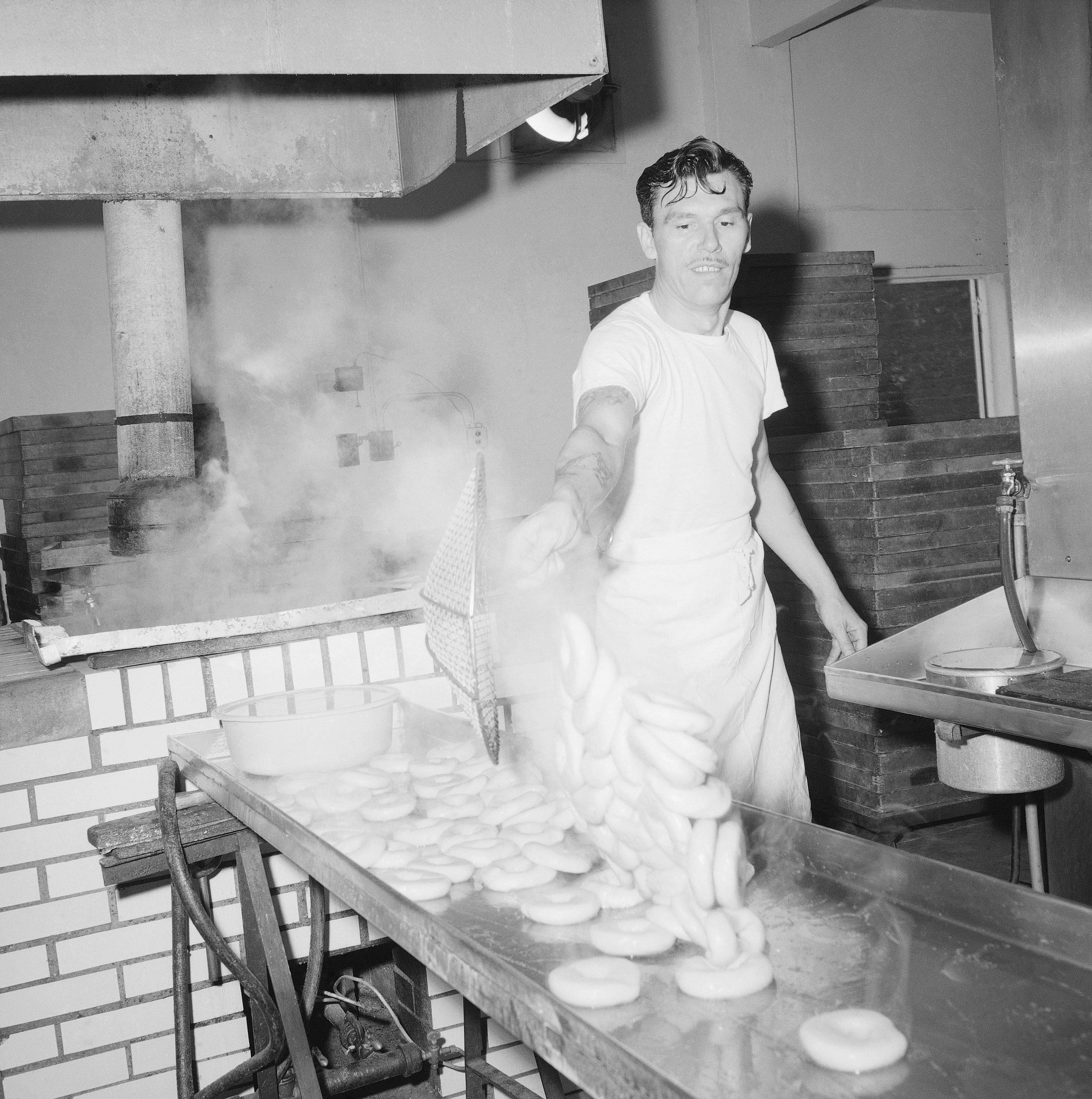 Making bagels in Laurelton, Queens, New York City, 1963.