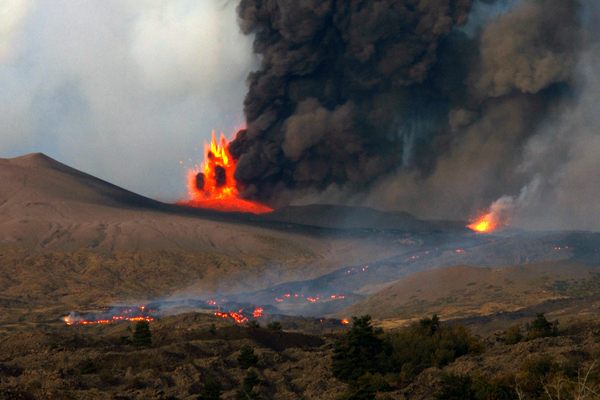 Etna erupting in 2002.