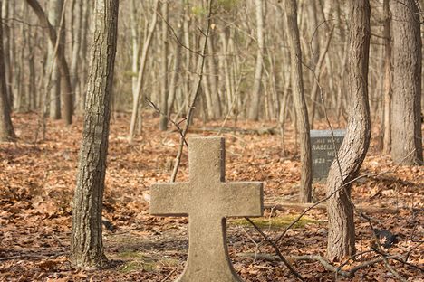 An unmarked cross grave.  