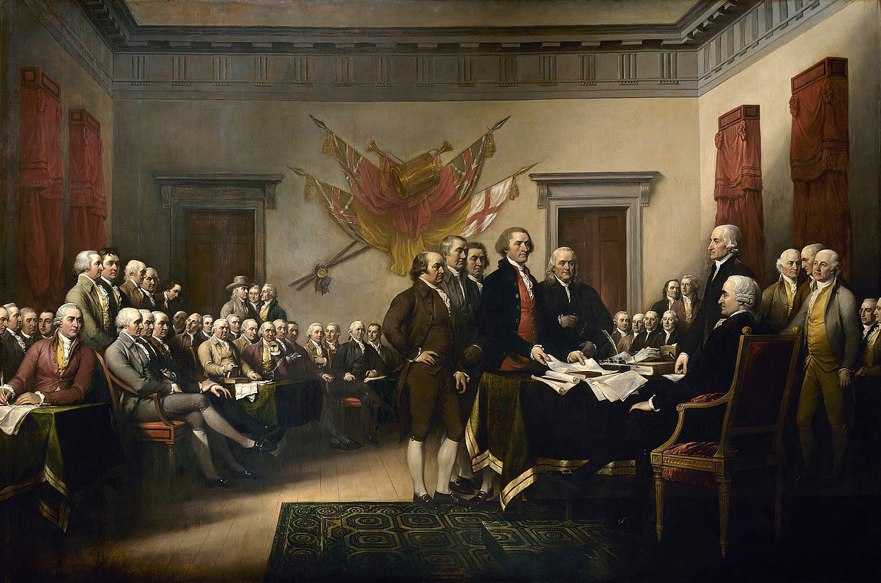 Congress gets its first gander at the Declaration of Independence in this painting by John Trumbull. 