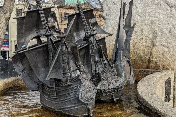 The bronze ships are elaborate and wind-swept