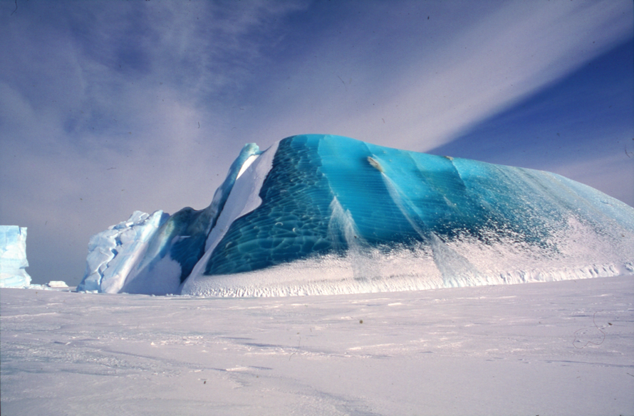 Sometimes, marine ice can look sharply blue.