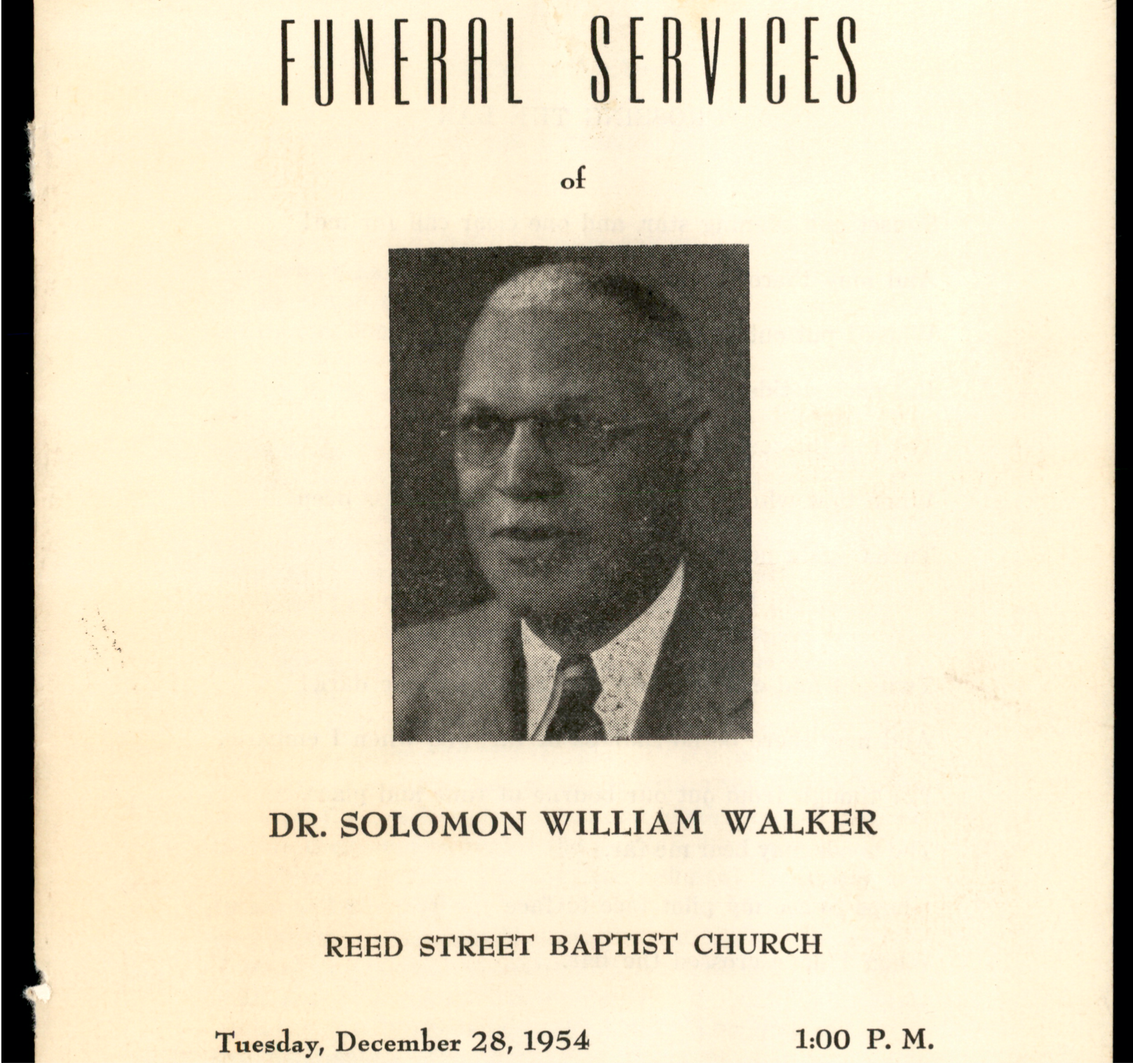 The funeral program for Solomon William Walker.