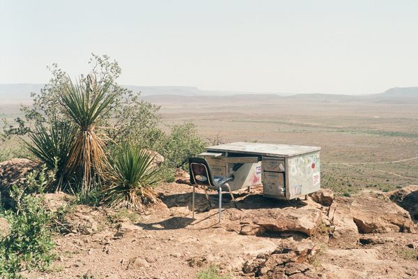 The desk atop Hancock Hill in 2021.