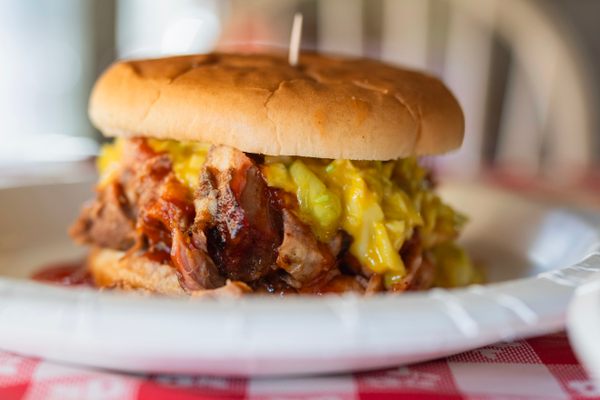 Tangy and fragrant with hickory smoke, the pulled pork is outstanding.