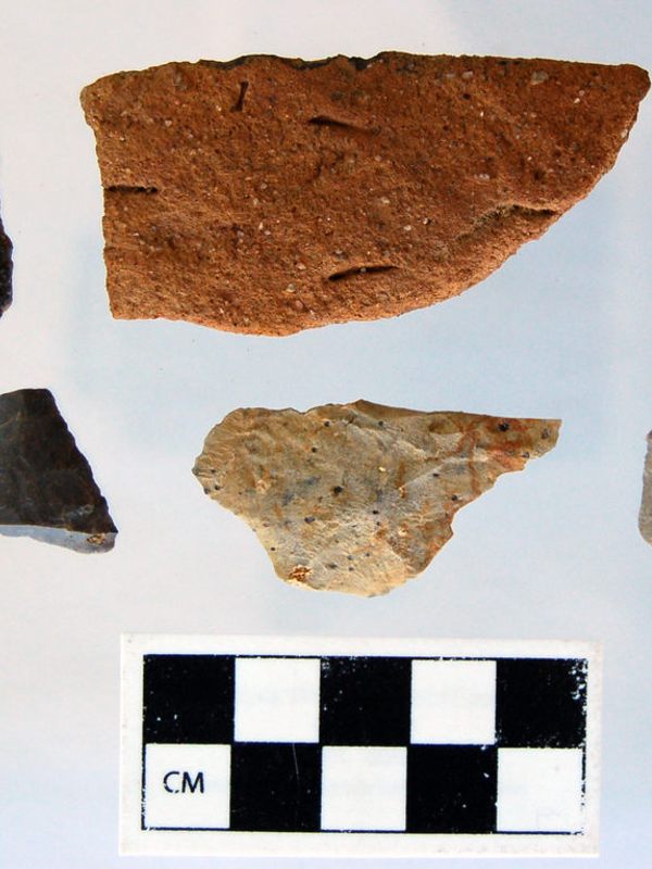 Prehistoric pottery shards and prehistoric lithics, ranging from 500 to 3,000 years of age.