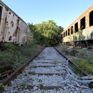 The trains have been rusting away for decades at the cemetery.