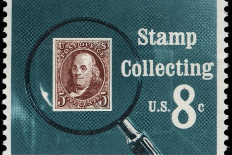 It's stamp inception! The 1972 Stamp Collecting Stamp issued by USPS. 