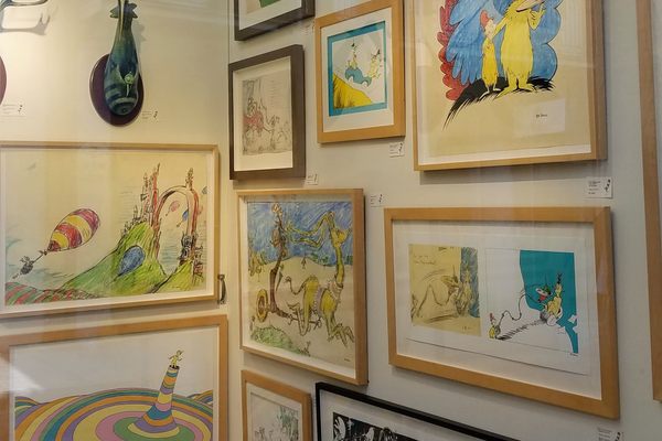 The dense display wall in the gallery.
