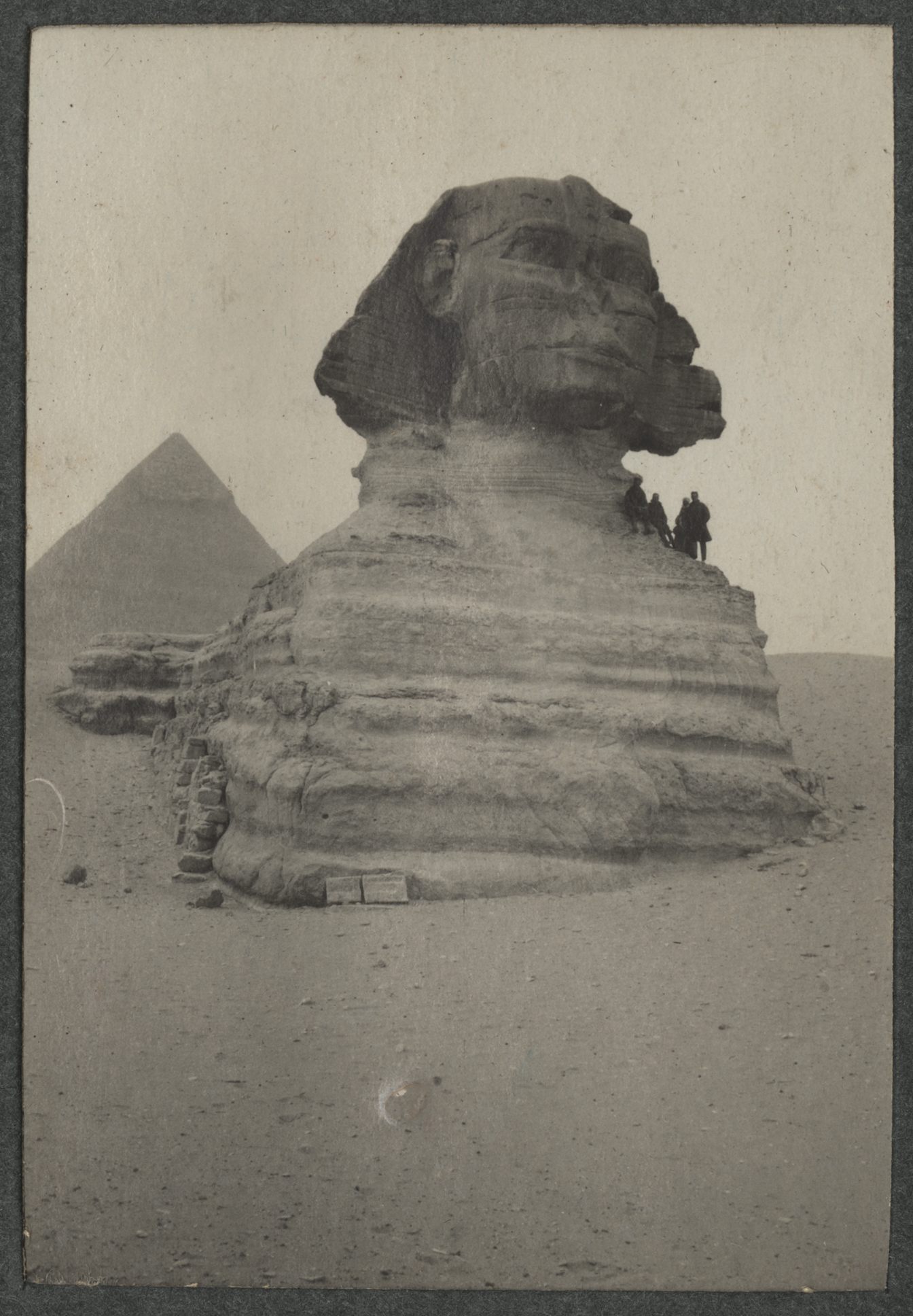 There was once nothing to stop tourists from scaling the Sphinx in Egypt. In this photo saved by Lance Corporal Thomas Albert Whittington of the Royal Engineers, Egyptian Expeditionary Force, three British soldiers and an Egyptian stand on its shoulder.