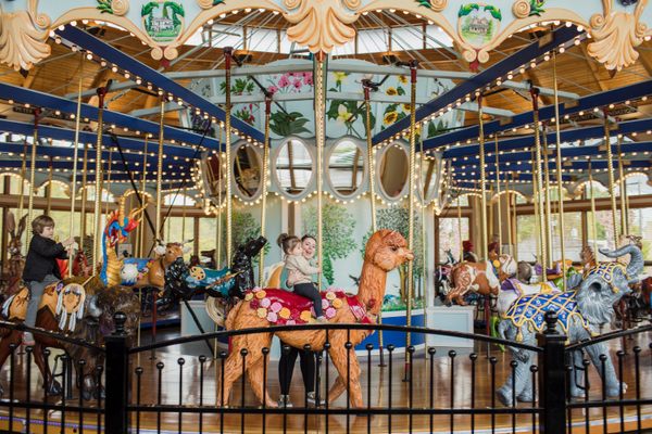 Entering the octagonal brick building  that houses Albany, Oregon’s carousel is like stepping into a children’s picture book. Tinkly, tinn