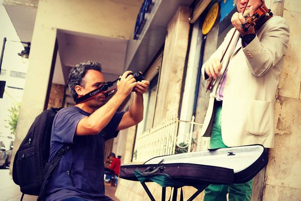Musician Joshua Antoine performing in the streets of Guayaquil, Ecuador.