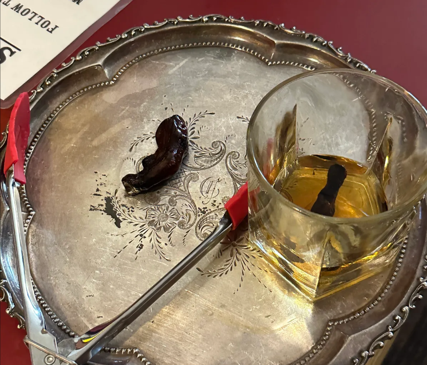 Traditionally, the challenge is completed using Yukon Jack whisky, but any liquor will work. 