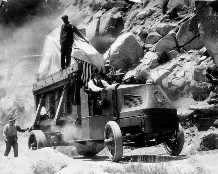 The mirror for the 100-inch telescope, being driven up Mt. Wilson in 1917.