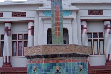 The central fountain in the Rosicrucian garden.