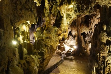 Stalagmites and stalactites.