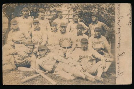 A postcard of the Scranton Miners, Graham's minor league team. Graham is in the middle row, third from left. 