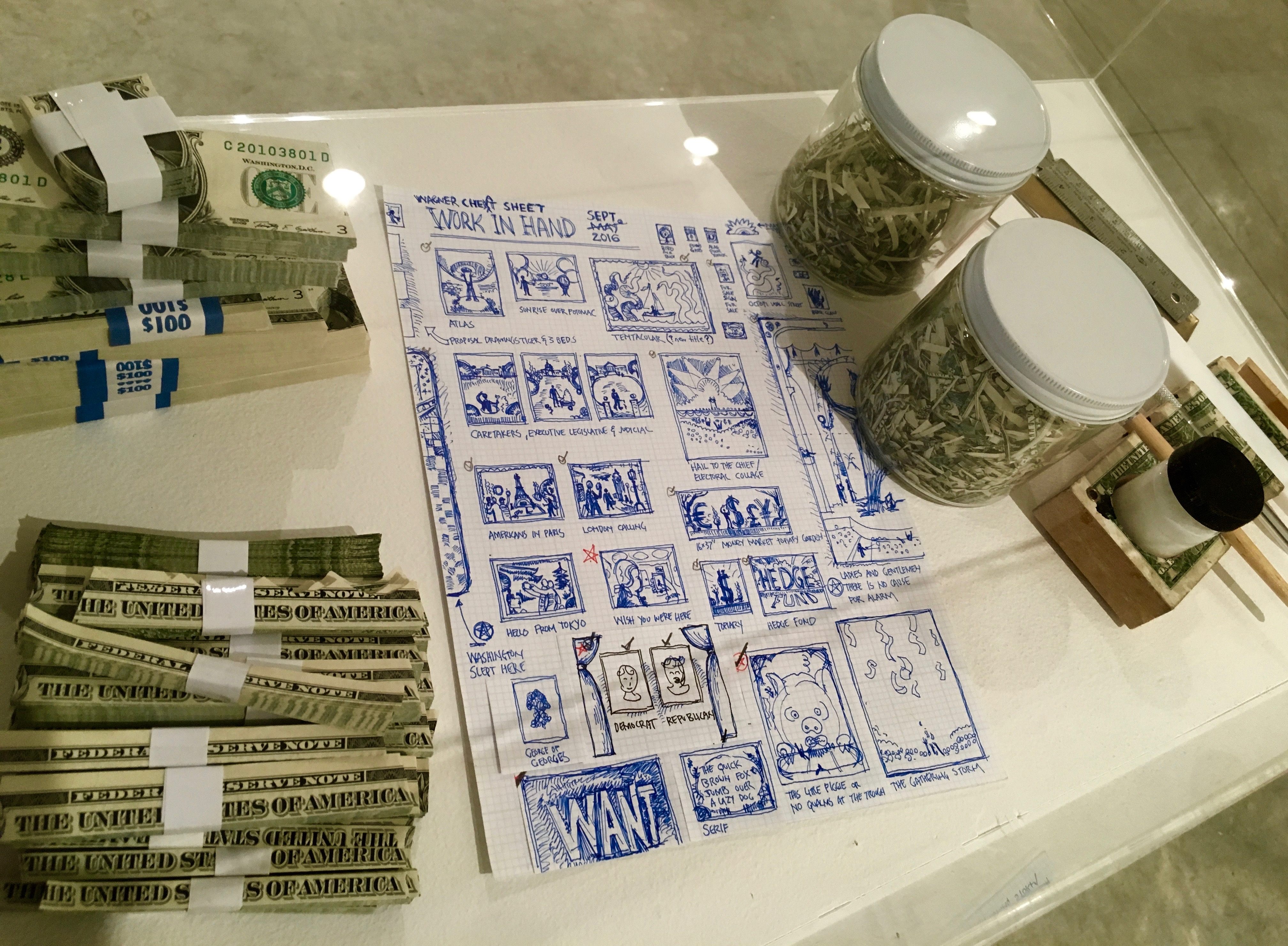 Display case containing Wagner’s working materials