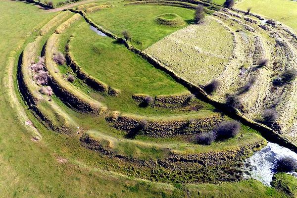 Kite aerial photograph of the Multivallate Ringfort at Rathrá, Co Roscommon, Ireland.