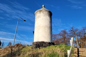 Though the dam crest is long gone, the tower still stands.