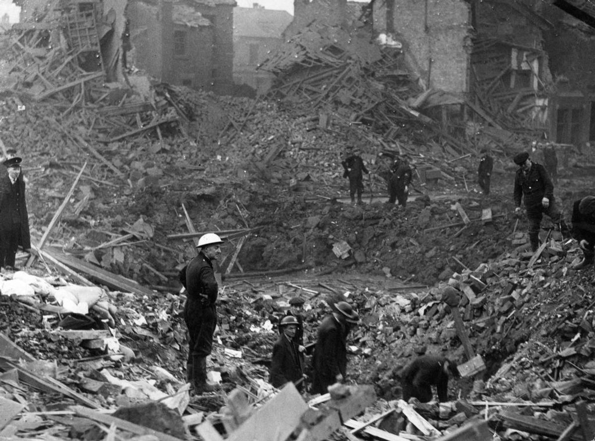 A suburban Liverpool neighborhood after a 1940 bombing. The Blitz killed nearly 4,000 and left 70,000 homeless in the city.