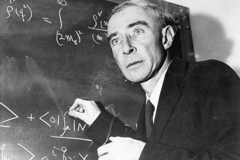 J. Robert Oppenheimer, in an undated photo, doing math without looking.