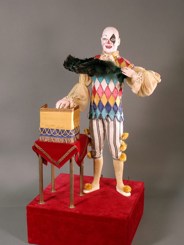 Clown Illusionist, automaton, c.1905   Jean or Edouard Henri Phalibois, Paris, France     34 1/2” h x 18” w x 15 3/4” d   2003.18.21ab 