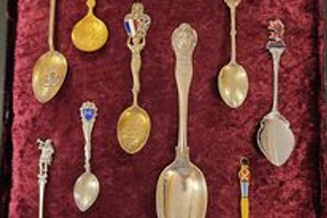 This plush velvet holds a series of spoons from Great Britain.