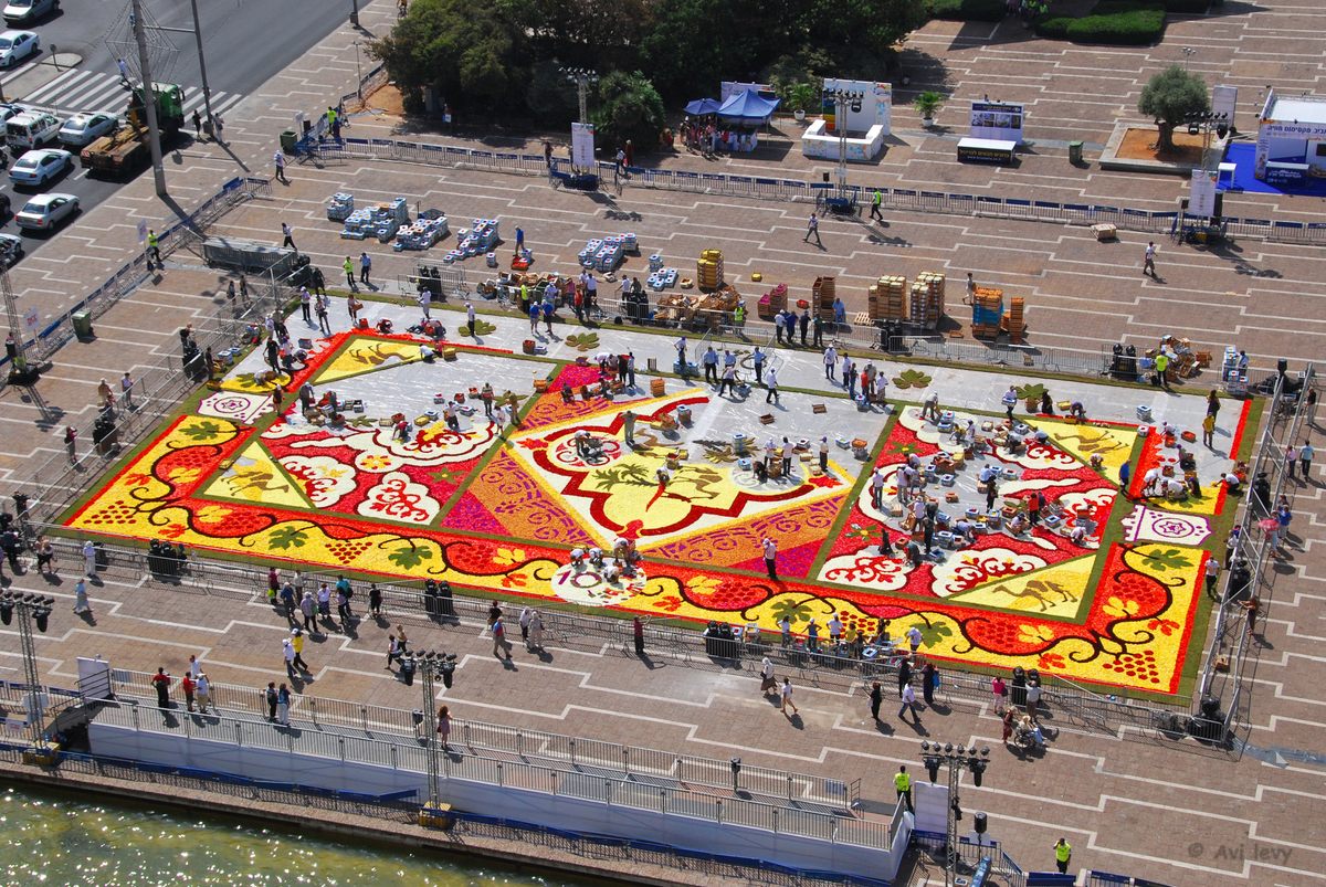 Flowers laid out like traditional tiles to commemorate Tel Aviv's centenary.