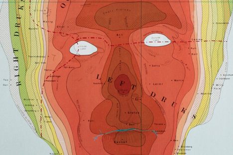 Detail of Druksland, Michael Druks cartographic self-portrait.