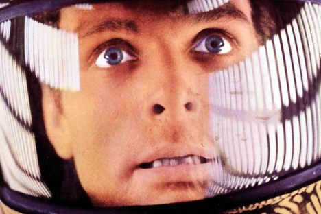 Astronaut David Bowman, played by actor Keir Dullea, looks out at the cosmos in the 1968 film 2001: A Space Odyssey.