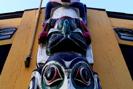 Locking eyes with the front entrance totem