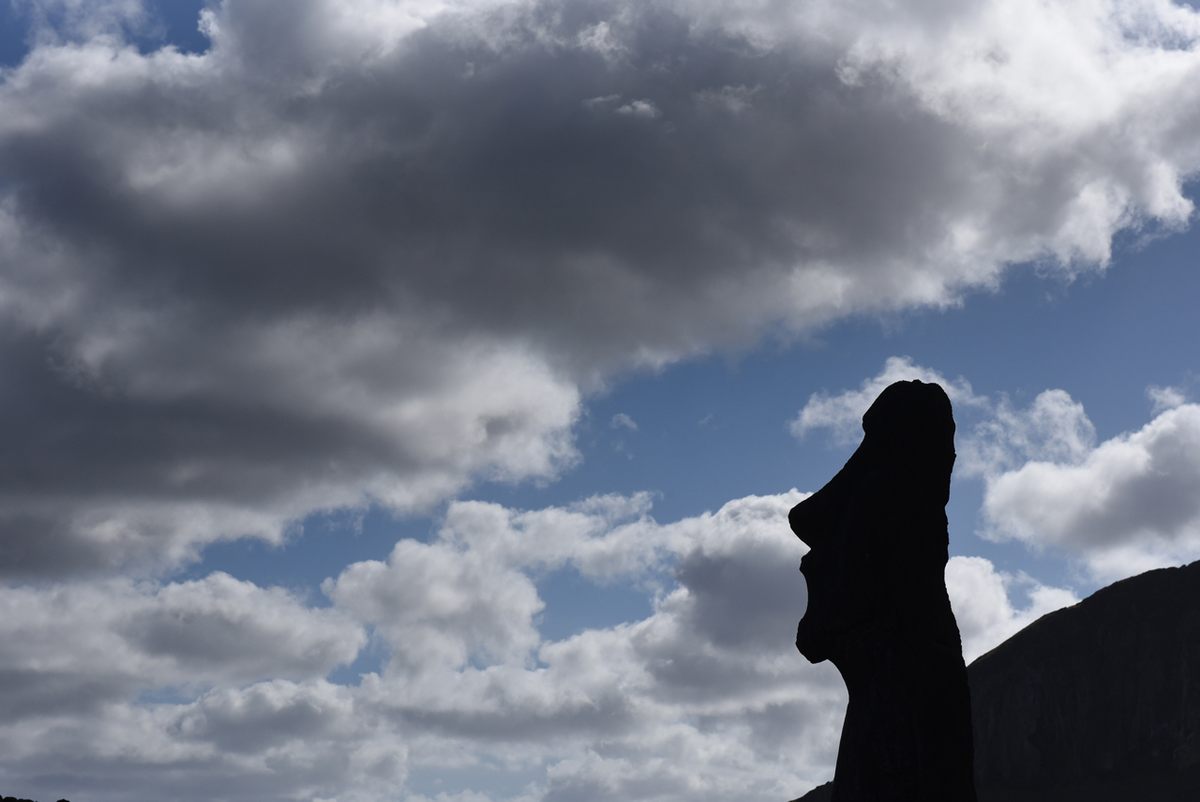 A moai seen on ceremonial platform Ahu Tongariki at Rapa Nui National Park of Chile's Easter Island (Rapa Nui).