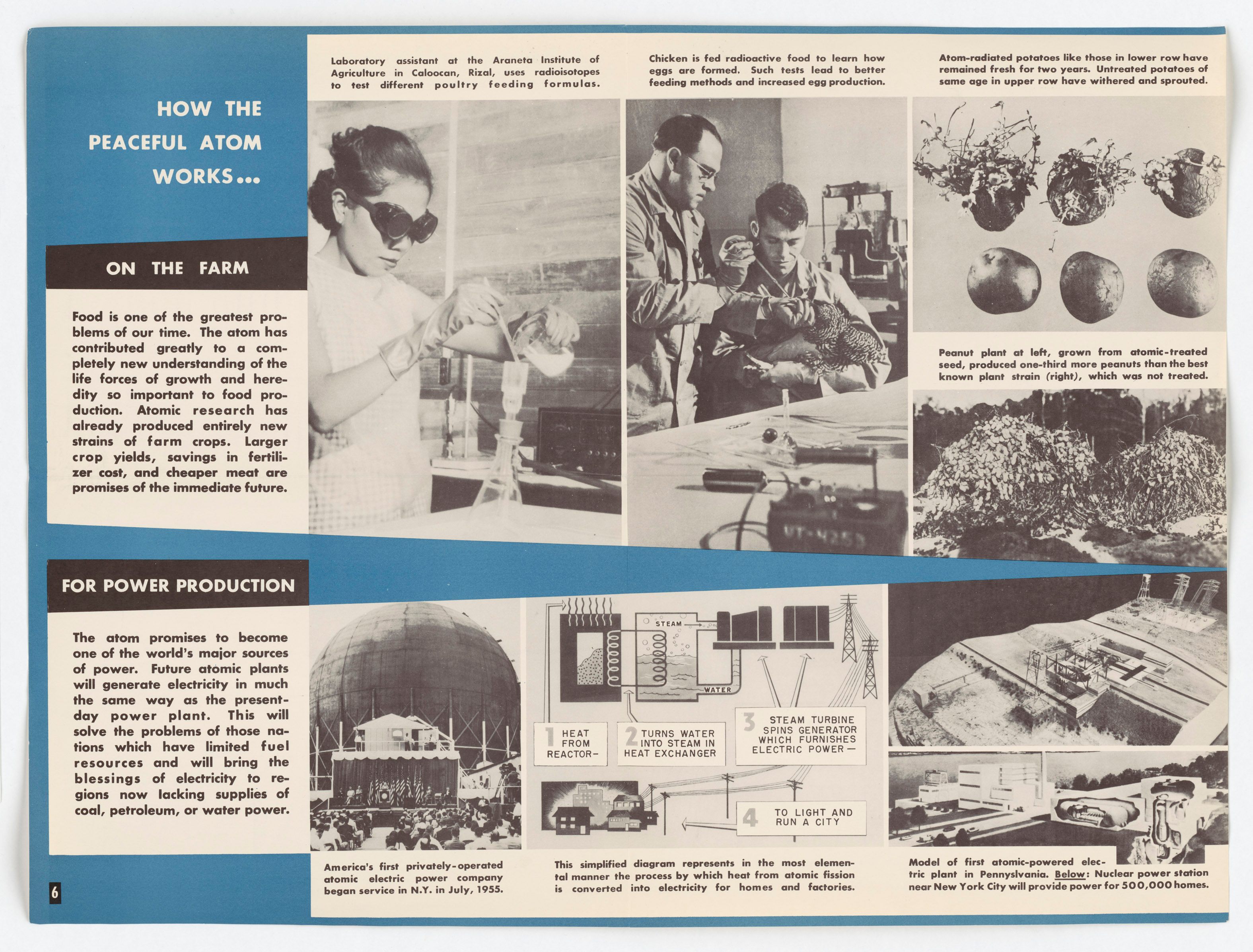 A promotional pamphlet for "Atoms for Peace," showing use of atomic energy on farms. 