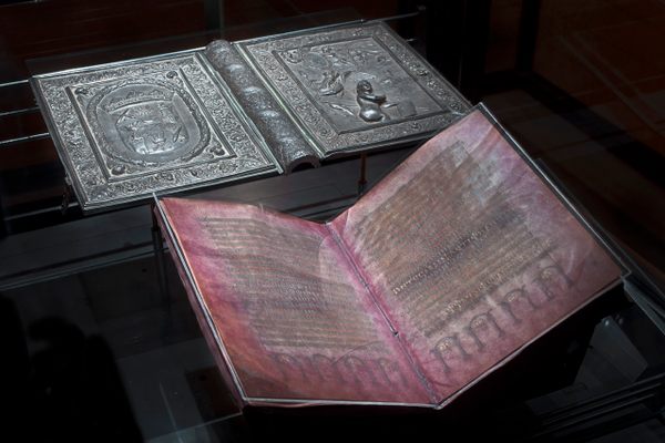 The oft-coveted Codex Argenteus, aka the Silver Bible, is now ensconced behind bulletproof glass at Sweden's Uppsala University. 