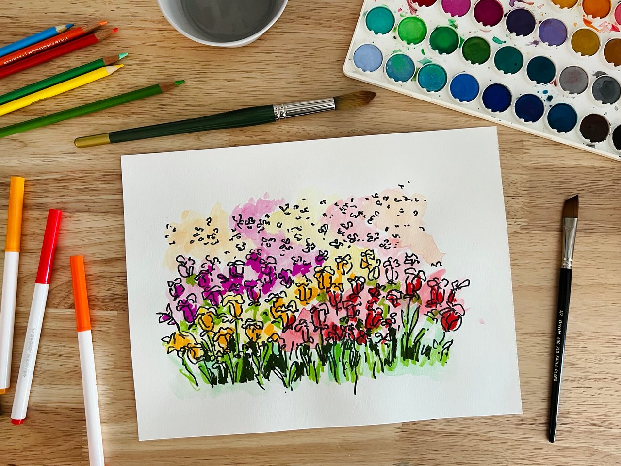 Original artwork depicting the The Flower Fields in Carlsbad, CA.  