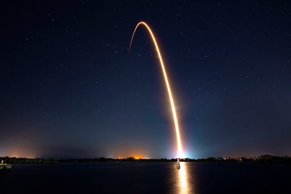 SpaceX's Falcon 9 leaps into the stars. 