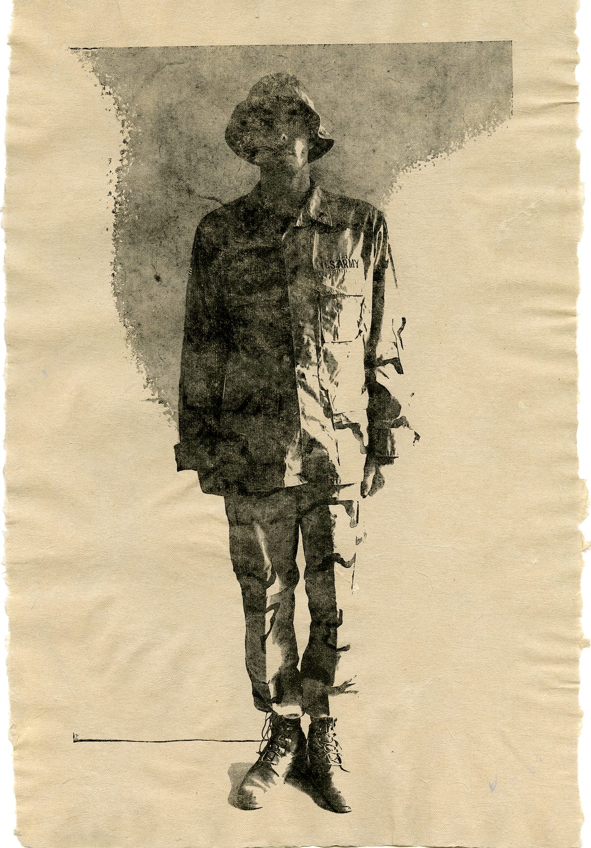 An image from <em>Combat Paper<em>, a 2007 anti-war tract made out of shredded soldiers' uniforms.