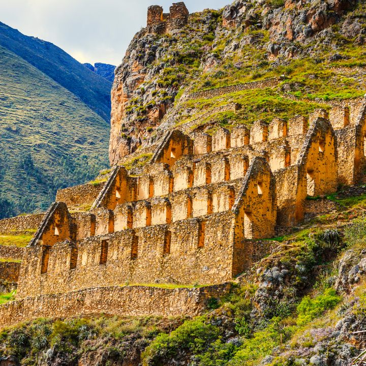 Inca storehouses in Ollantaytambo, Sacred Valley.