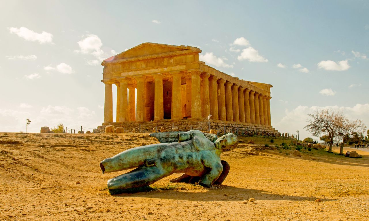 The Valley of the Temples in Agrigento (including the more contemporary "fallen" Icarus statue by the Polish artist Igor Mitoraj) is just one of the world's incredible ruin sites.