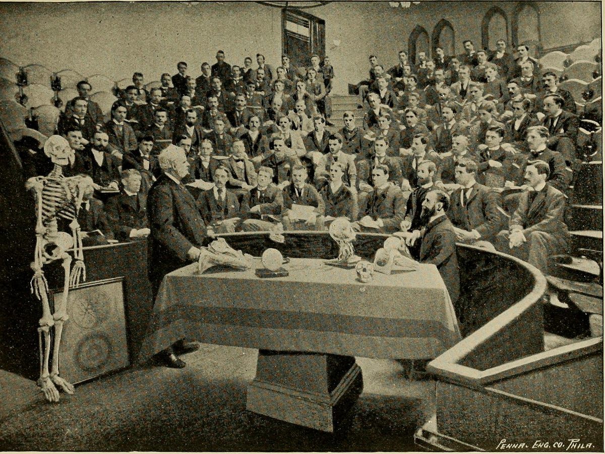 A few years ago, historian Brandon Zimmerman found the head preparation pictured here (in front of Weaver, seated on the right in a lecture at Hahnemann). It's now on display next to "Harriet."