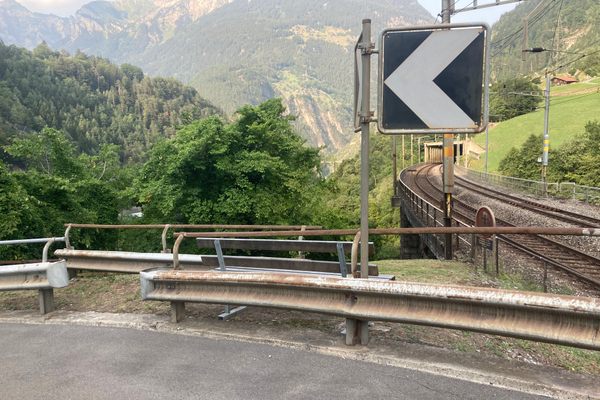 Entrance to the bridge behind the bus stop.